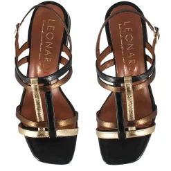 Sandalo Da Donna Con Fasce In Pelle Colore Nero E Oro