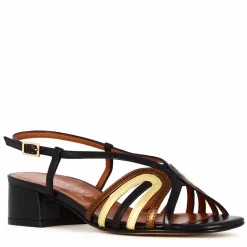 Sandalo Da Donna Con Fasce In Pelle Laminata Multicolore