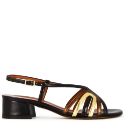 Sandalo Da Donna Con Fasce In Pelle Laminata Multicolore