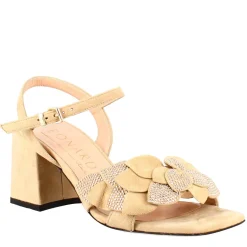 Sandalo Da Donna In Pelle Scamosciata Beige Con Glitter Applicati