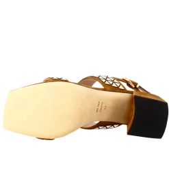 Sandalo Da Donna In Pelle Scamosciata Marrone Con Glitter Applicati