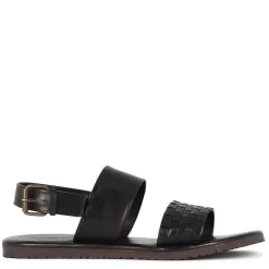 Sandalo Da Uomo Con Fibbia In Pelle Semi Intrecciata Colore Nero