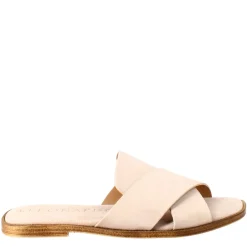 Sandalo Doppia Fascia Da Donna In Pelle Scamosciata Beige