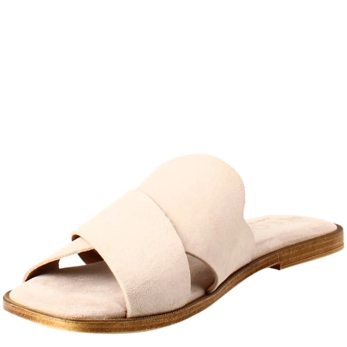 Sandalo Doppia Fascia Da Donna In Pelle Scamosciata Beige