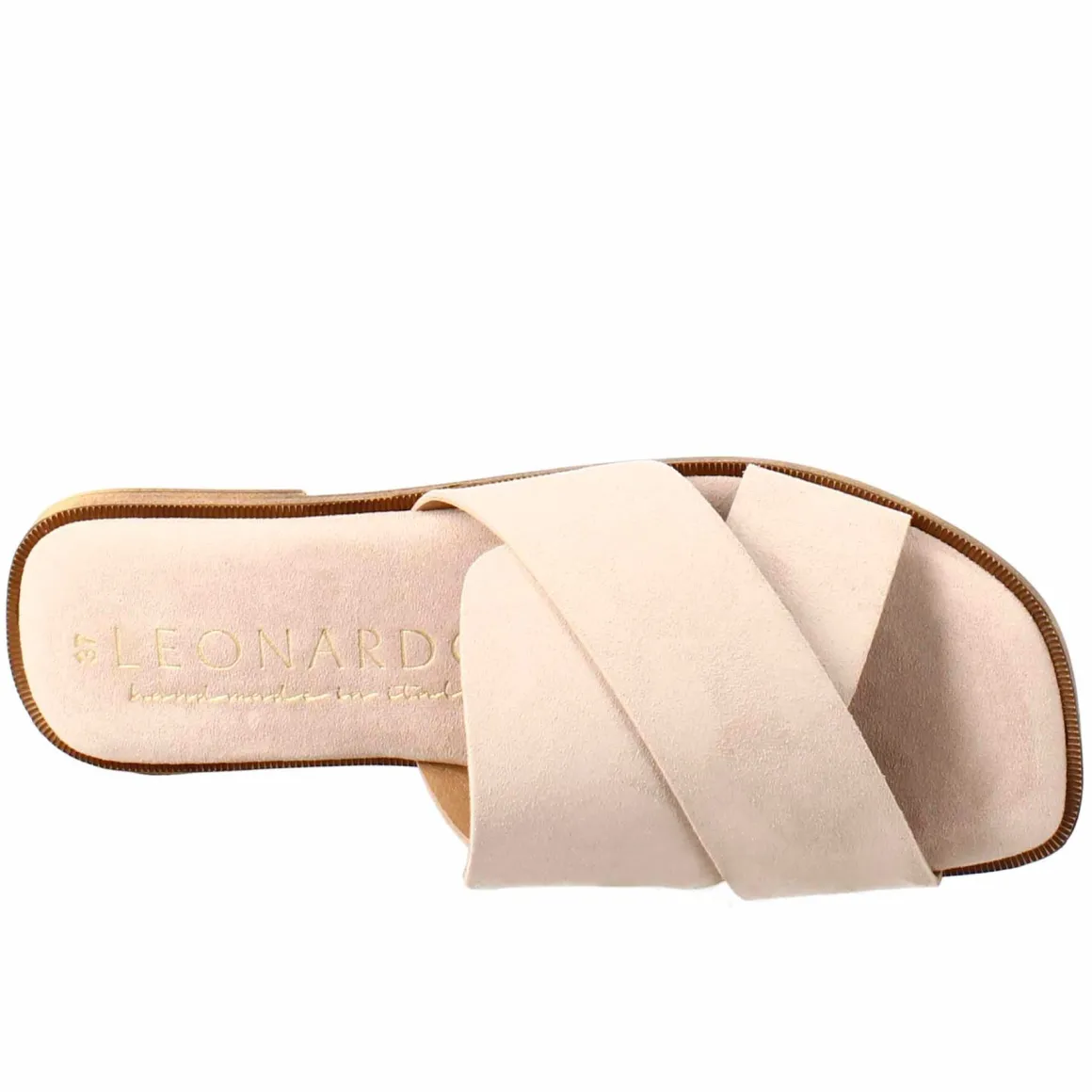 Sandalo Doppia Fascia Da Donna In Pelle Scamosciata Beige