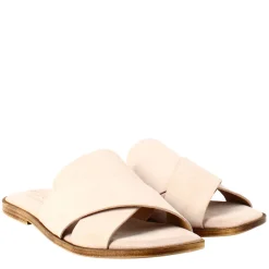 Sandalo Doppia Fascia Da Donna In Pelle Scamosciata Beige