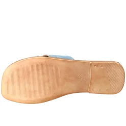 Sandalo Doppia Fascia Da Donna In Pelle Scamosciata Celeste