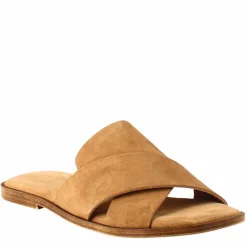Sandalo Doppia Fascia Da Donna In Pelle Scamosciata Marrone