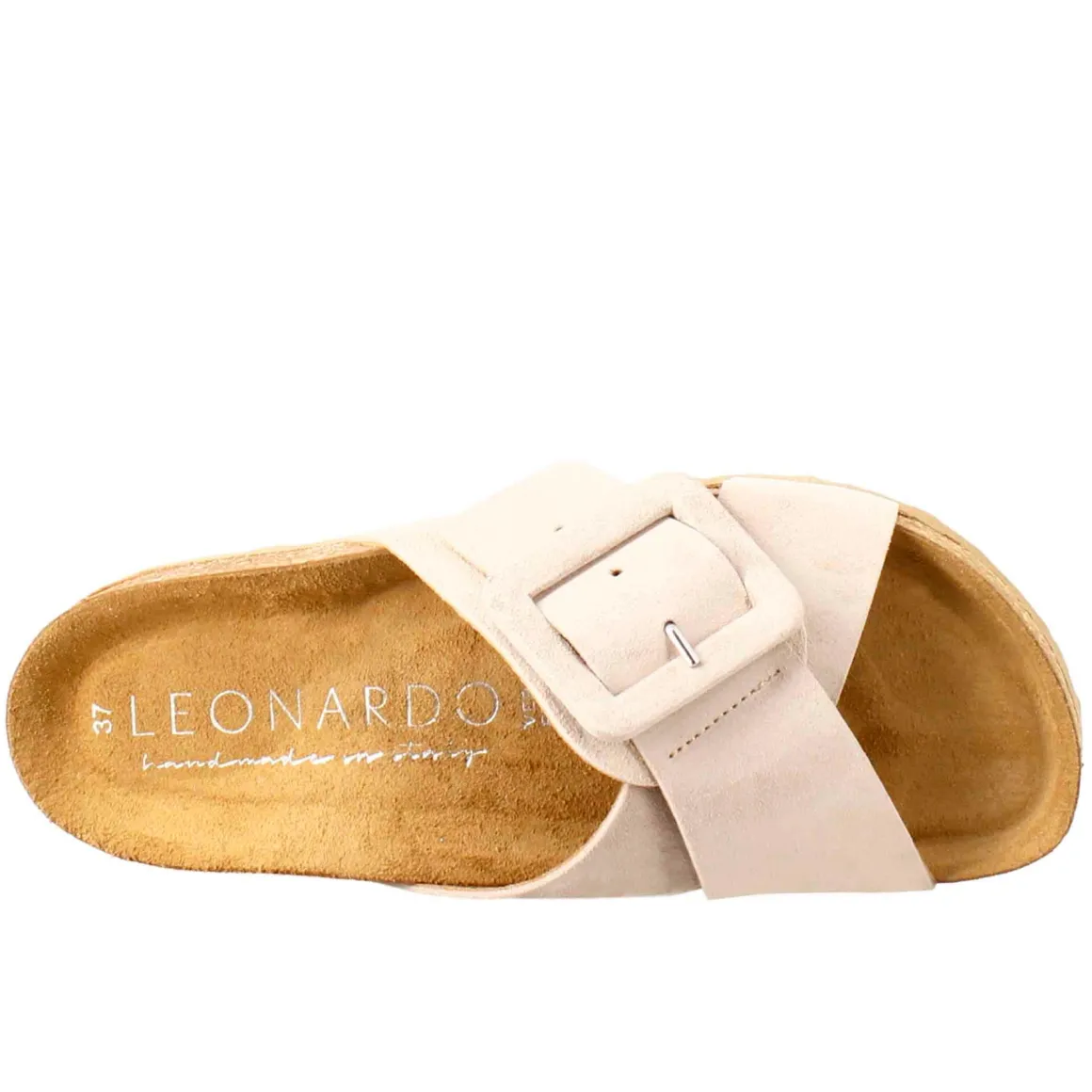 Sandalo Doppia Fascia E Fibbia Da Donna In Pelle Scamosciata Beige