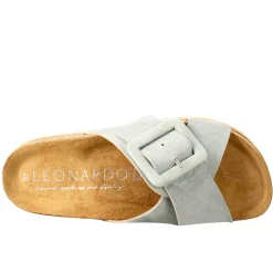 Sandalo Doppia Fascia E Fibbia Da Donna In Pelle Scamosciata Verde
