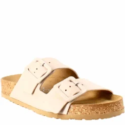 Sandalo Doppia Fibbia Da Donna In Pelle Scamosciata Beige