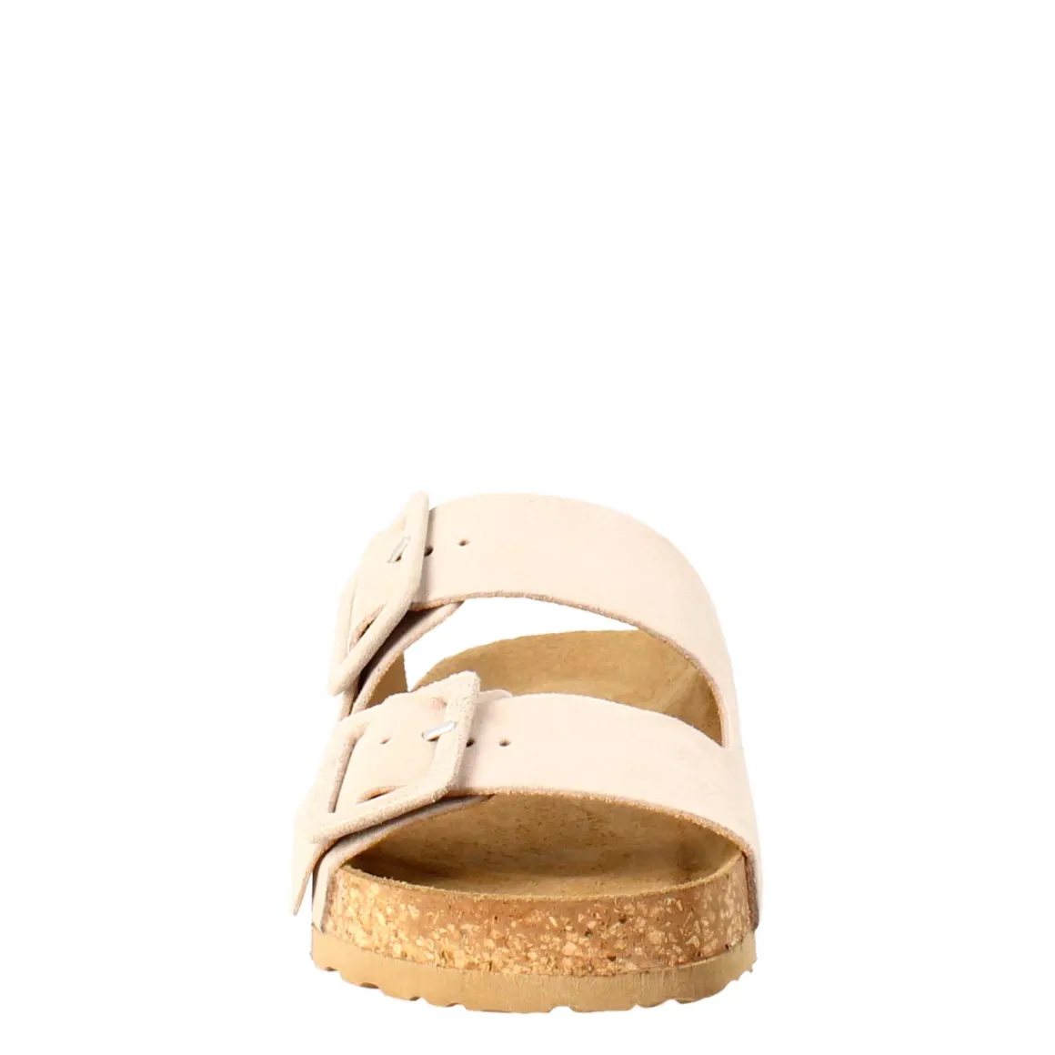 Sandalo Doppia Fibbia Da Donna In Pelle Scamosciata Beige