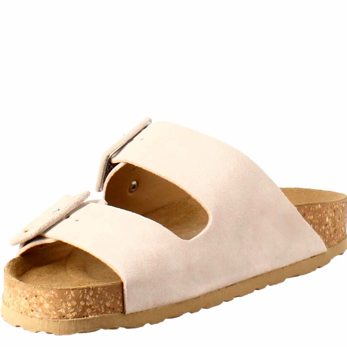 Sandalo Doppia Fibbia Da Donna In Pelle Scamosciata Beige