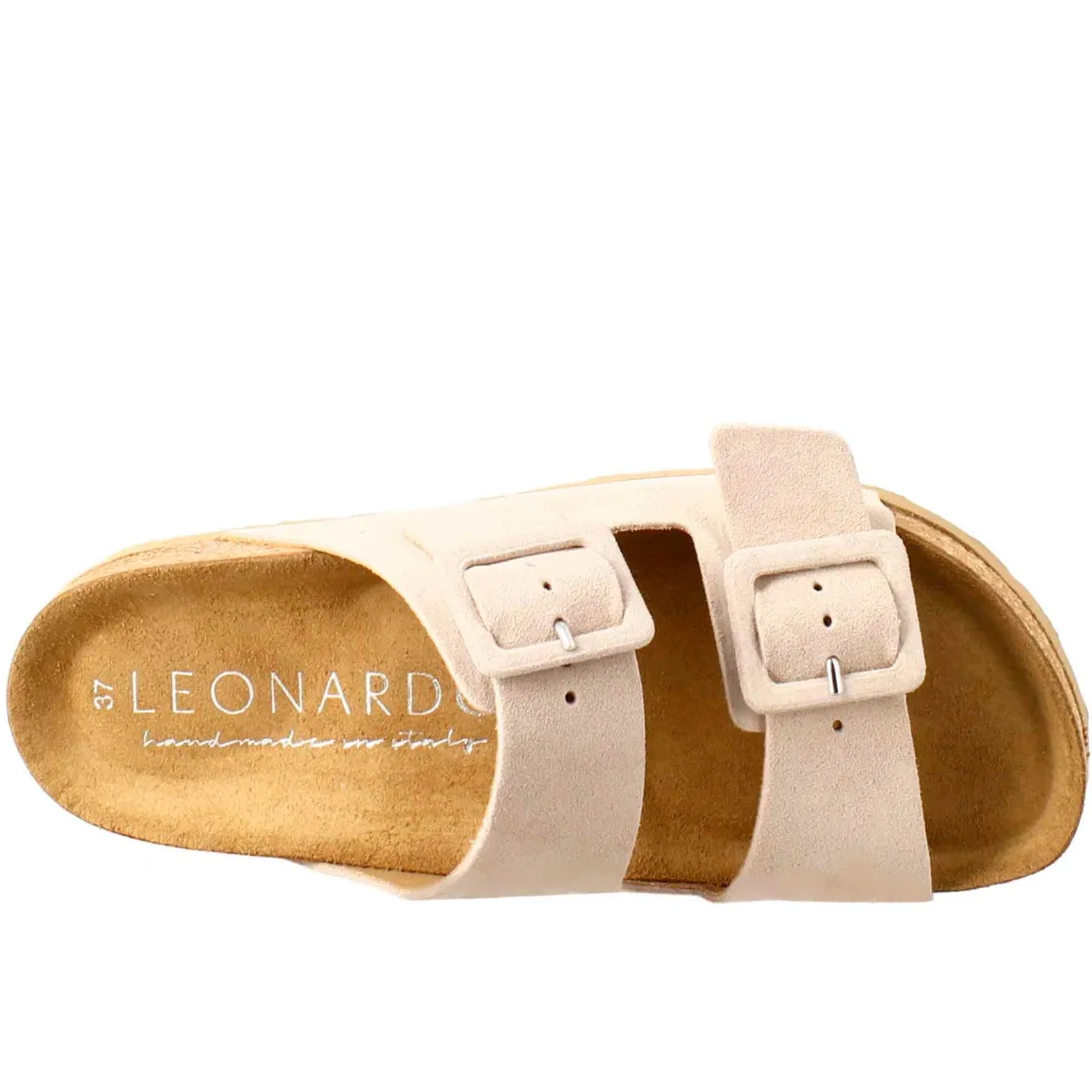 Sandalo Doppia Fibbia Da Donna In Pelle Scamosciata Beige