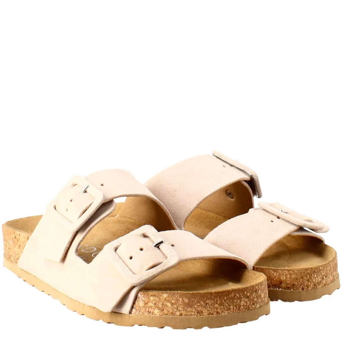 Sandalo Doppia Fibbia Da Donna In Pelle Scamosciata Beige