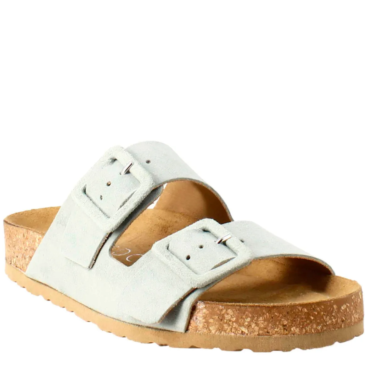 Sandalo Doppia Fibbia Da Donna In Pelle Scamosciata Verde