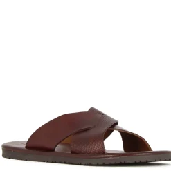 Sandalo Slider Con Fasce Incrociate Da Uomo In Pelle Colore Marrone