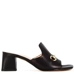 Sandalo Slider Da Donna In Pelle Colore Nero Con Morsetto