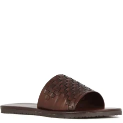 Sandalo Slider Da Uomo Con Fascia In Pelle Intrecciata Colore Marrone