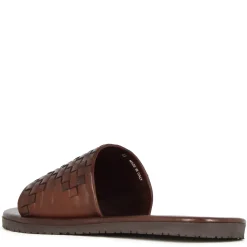 Sandalo Slider Da Uomo Con Fascia In Pelle Intrecciata Colore Marrone