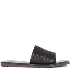 Sandalo Slider Da Uomo Con Fascia In Pelle Intrecciata Colore Nero
