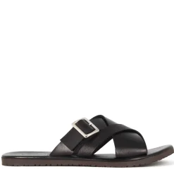 Sandalo Slider Da Uomo In Pelle Colore Nero Con Fibbia