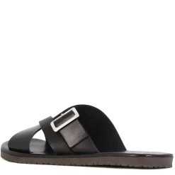 Sandalo Slider Da Uomo In Pelle Colore Nero Con Fibbia