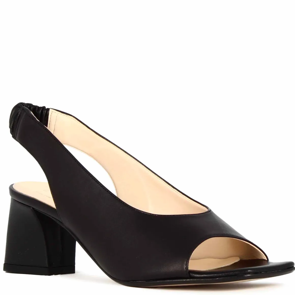 Sandalo Slingback Da Donna In Pelle Colore Nero Con Punta Quadrata