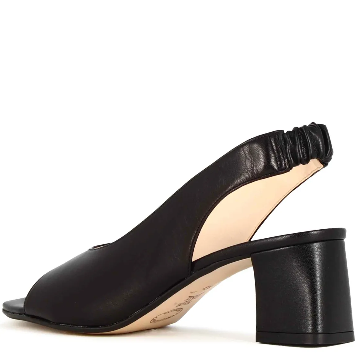 Sandalo Slingback Da Donna In Pelle Colore Nero Con Punta Quadrata