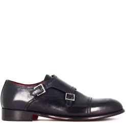 Scarpa Con Doppia Fibbia Da Uomo In Pelle Liscia Colore Blu Scuro