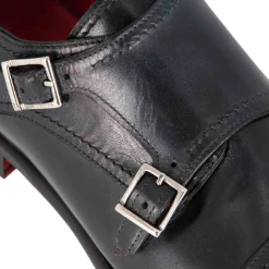 Scarpa Con Doppia Fibbia Da Uomo In Pelle Liscia Colore Blu Scuro