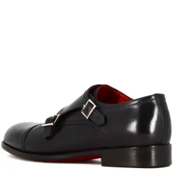 Scarpa Con Doppia Fibbia Da Uomo In Pelle Liscia Colore Blu Scuro