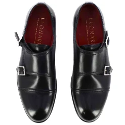 Scarpa Con Doppia Fibbia Da Uomo In Pelle Liscia Colore Blu Scuro