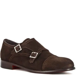 Scarpa Con Doppia Fibbia Da Uomo In Pelle Scamosciata Colore Marrone Scuro