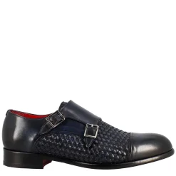 Scarpa Doppia Fibbia Da Uomo In Pelle Intrecciata Blu