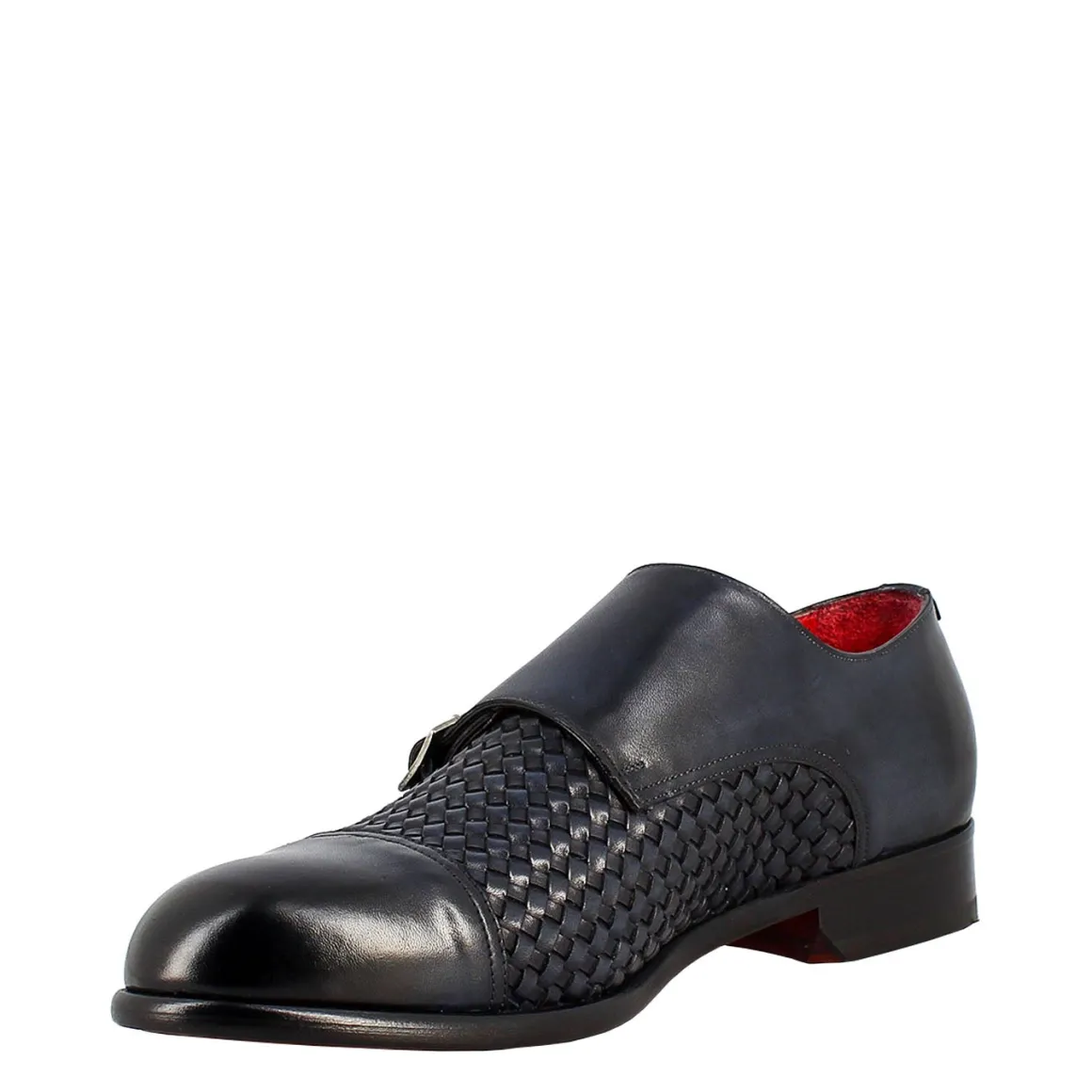 Scarpa Doppia Fibbia Da Uomo In Pelle Intrecciata Blu