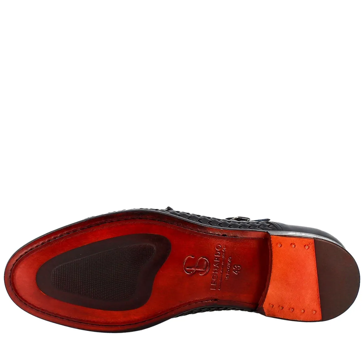 Scarpa Doppia Fibbia Da Uomo In Pelle Intrecciata Blu