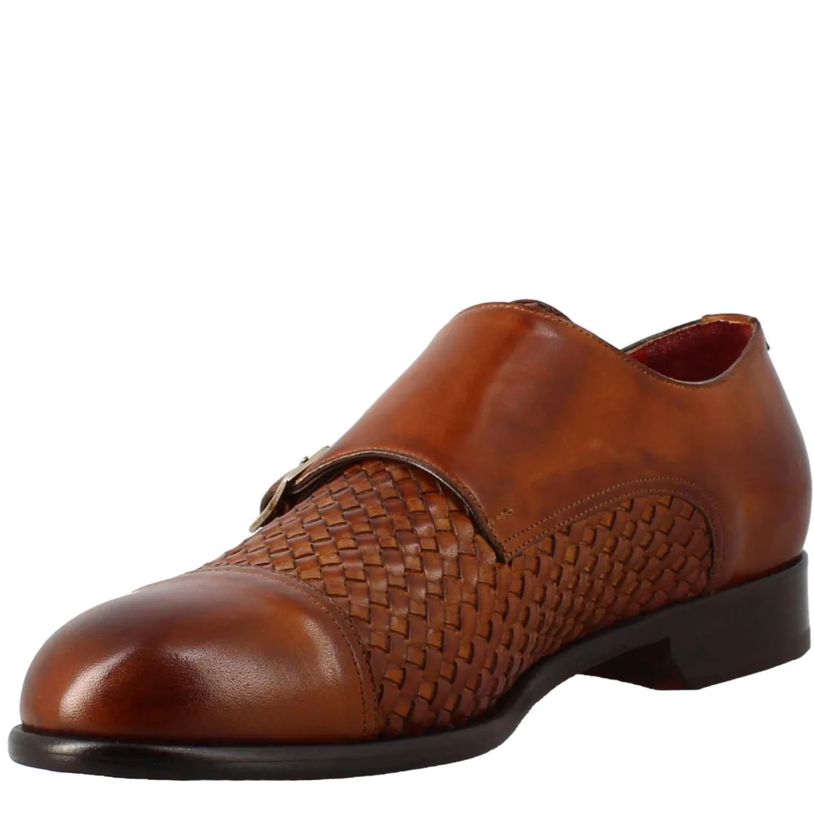 Scarpa Doppia Fibbia Da Uomo In Pelle Intrecciata Marrone Siena
