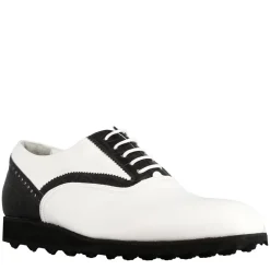 Scarpa Golf Da Uomo Fatta A Mano In Pelle Colore Bianco Con Dettagli Colore Nero