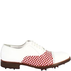 Scarpe Classiche Da Golf Uomo Artigianali In Pelle Bianca Rossa