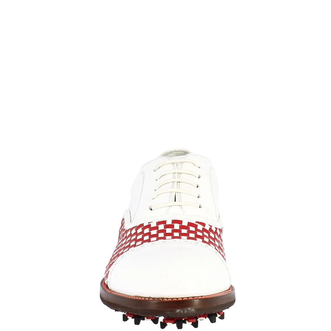 Scarpe Classiche Da Golf Uomo Artigianali In Pelle Bianca Rossa