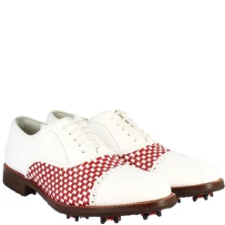 Scarpe Classiche Da Golf Uomo Artigianali In Pelle Bianca Rossa