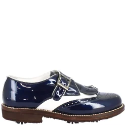 Scarpe Con Fibbia Da Golf Uomo In Pelle Bianca E Vernice Blu