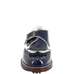 Scarpe Con Fibbia Da Golf Uomo In Pelle Bianca E Vernice Blu