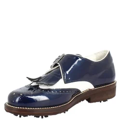 Scarpe Con Fibbia Da Golf Uomo In Pelle Bianca E Vernice Blu