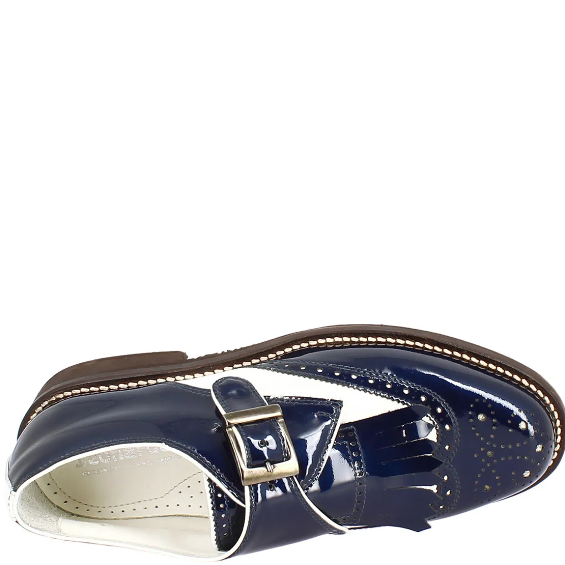 Scarpe Con Fibbia Da Golf Uomo In Pelle Bianca E Vernice Blu