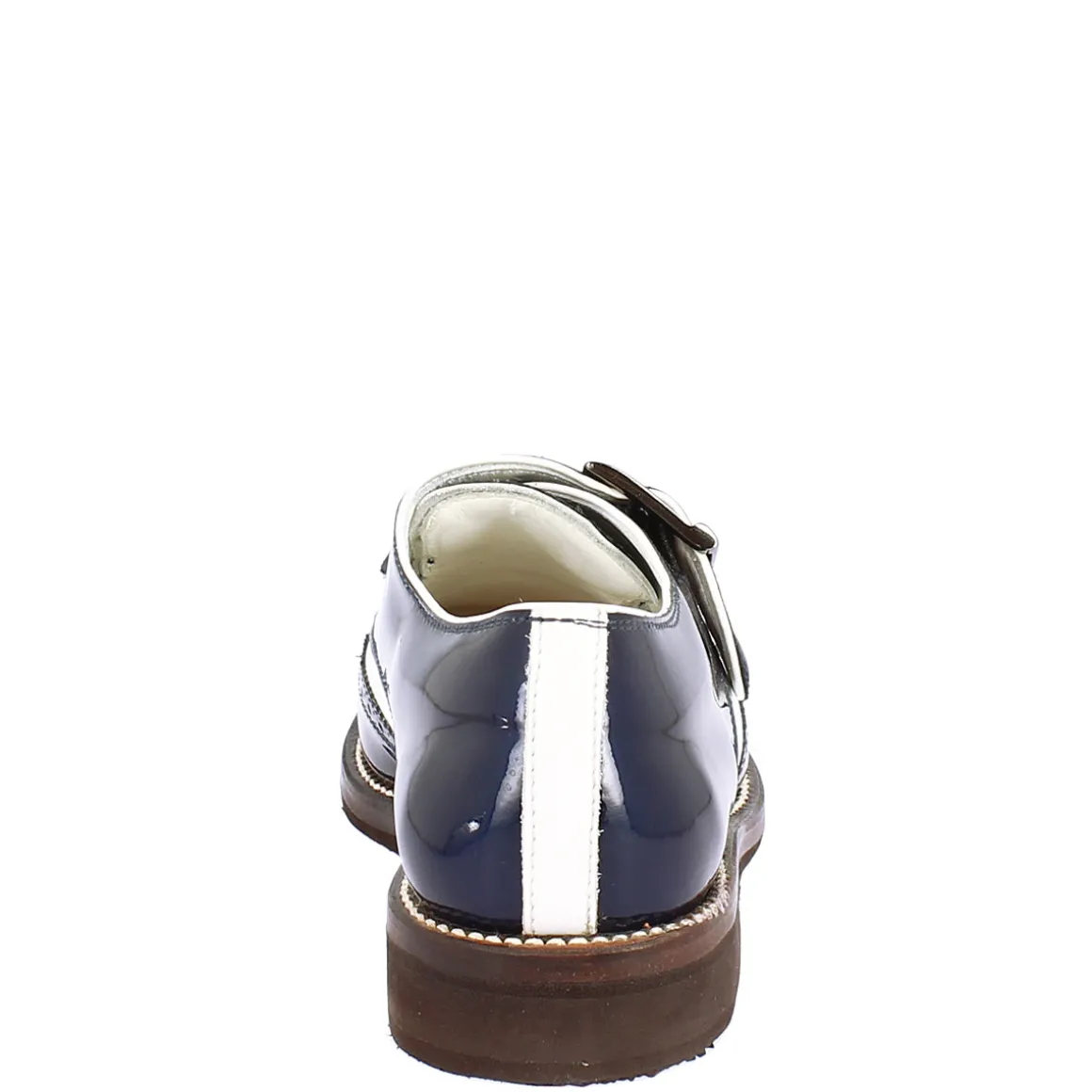 Scarpe Con Fibbia Da Golf Donna In Pelle Bianca E Vernice Blu