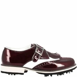 Scarpe Con Fibbia Da Golf Uomo In Pelle Bianca E Vernice Bordeaux