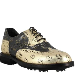 Scarpe Da Golf Da Donna Bicolore In Pelle Pieno Fiore Nero E Oro