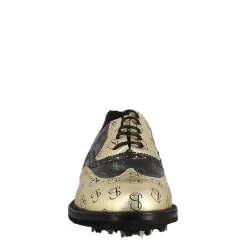 Scarpe Da Golf Da Donna Bicolore In Pelle Pieno Fiore Nero E Oro